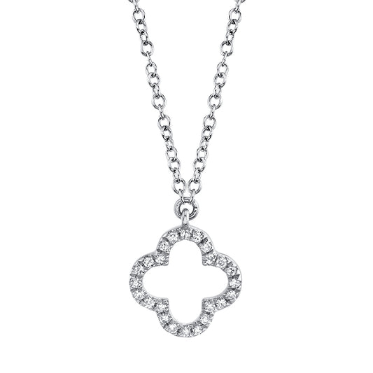 0.08Ct 14K W/G Diamond Clover Necklace