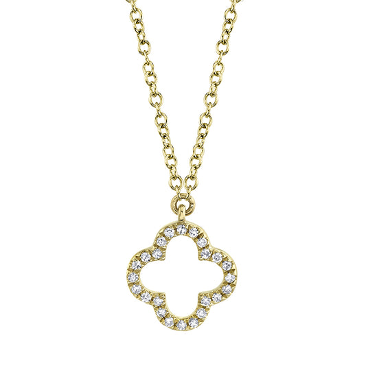 0.08Ct 14K Y/G Diamond Clover Necklace
