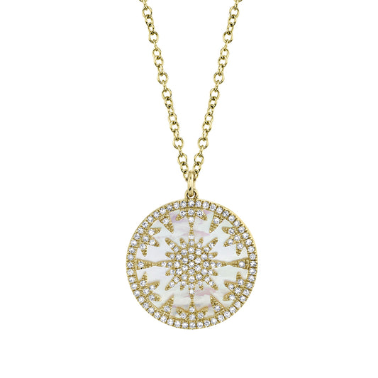 0.32Ct Diamond & 2.88Ct Mother Of Pearl 14K Y/G Necklace