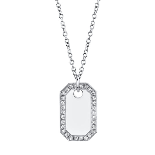 0.40Ct 14K W/G Diamond Dog Tag Necklace