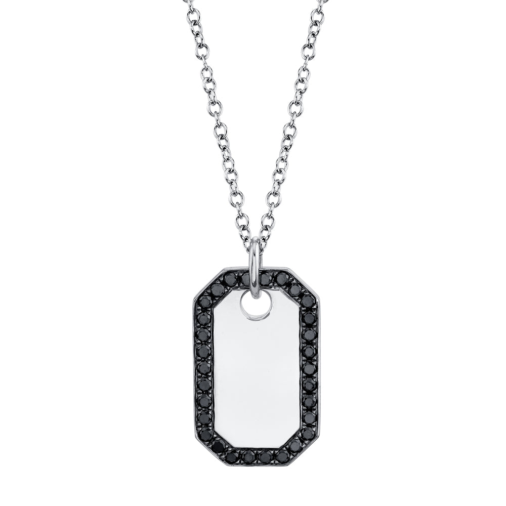 0.40Ct 14K W/G Black Diamond Dog Tag Necklace