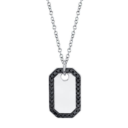 0.40Ct 14K W/G Black Diamond Dog Tag Necklace