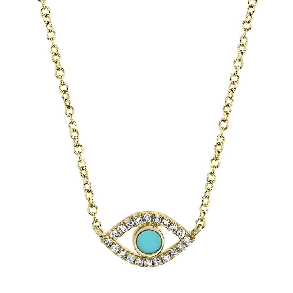 0.06Ct Diamond & 0.07Ct Composite Turquoise 14K Y/G Eye Necklace