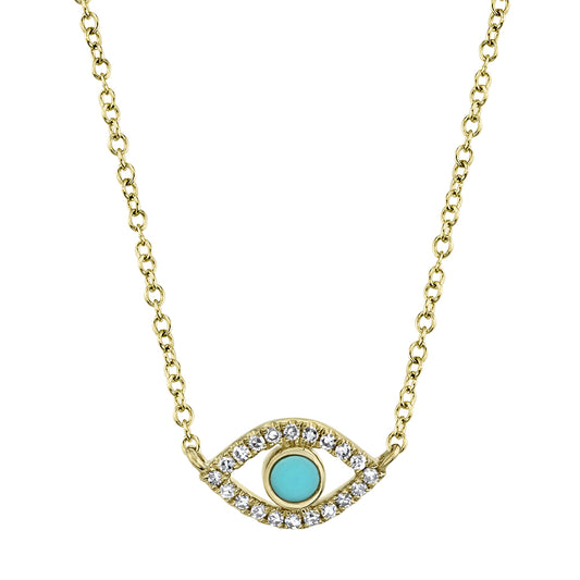 0.06Ct Diamond & 0.07Ct Composite Turquoise 14K Y/G Eye Necklace