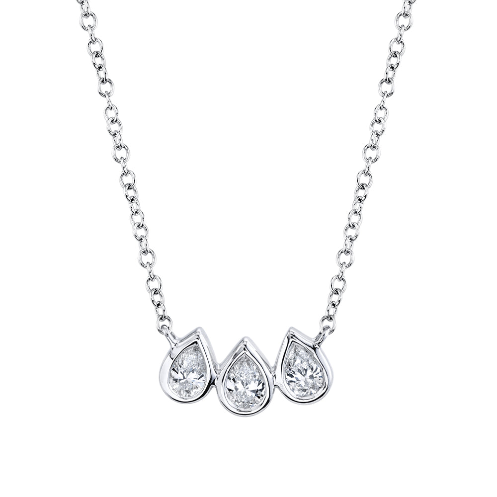 0.25Ct 14K W/G Diamond Pear Bezel Necklace