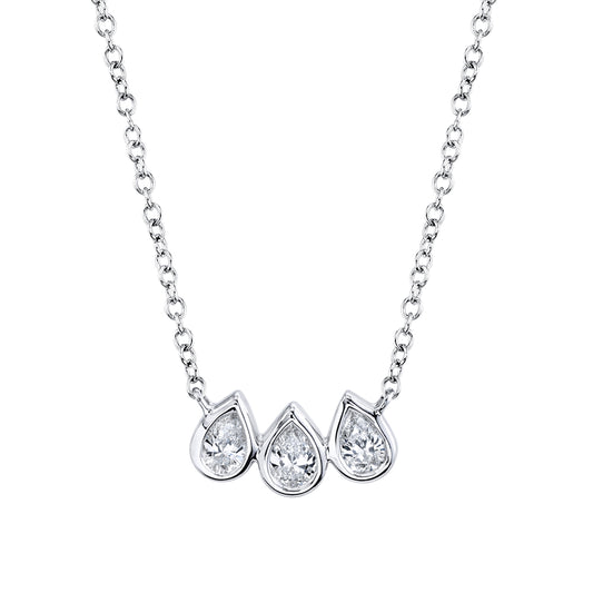0.25Ct 14K W/G Diamond Pear Bezel Necklace