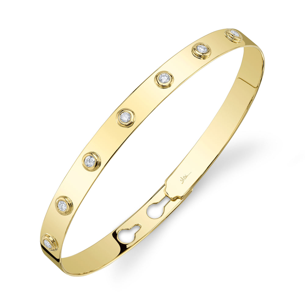 0.32Ct 14K Y/G Diamond Bezel Latch Lock Bangle