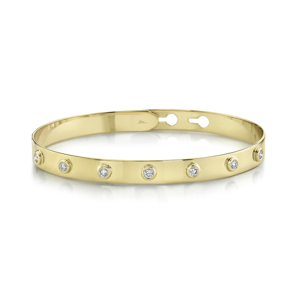 0.32Ct 14K Y/G Diamond Bezel Latch Lock Bangle