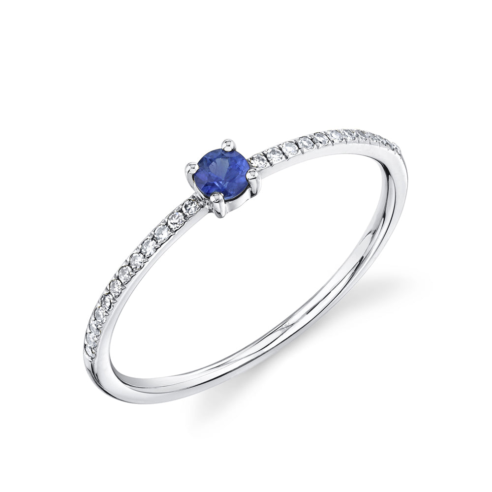 0.08Ct Diamond & 0.13Ct Blue Sapphire 14K W/G Lady's Ring