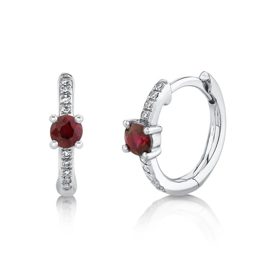 0.06Ct Diamond & 0.29Ct Ruby 14K W/G Huggie Earring