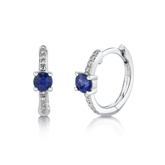 0.06Ct Diamond & 0.33Ct Blue Sapphire 14K W/G Huggie Earring