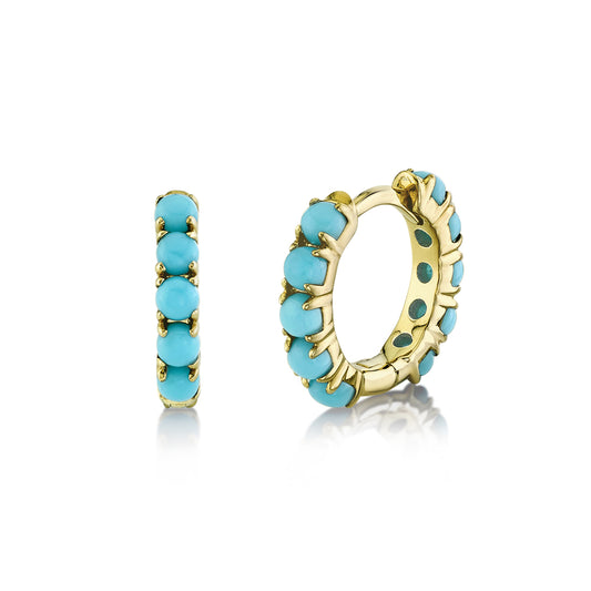 0.72Ct 14K Y/G Composite Turquoise Huggie Earring