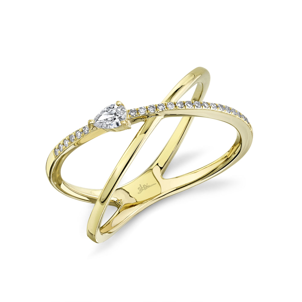 0.15Ct 14K Y/G Diamond Pear "X" Ring
