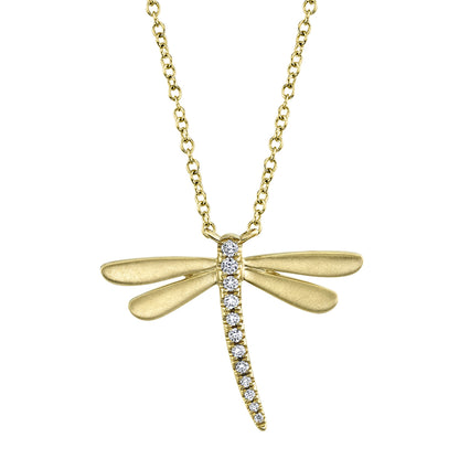 0.08Ct 14K Y/G Diamond Dragonfly Matte Necklace