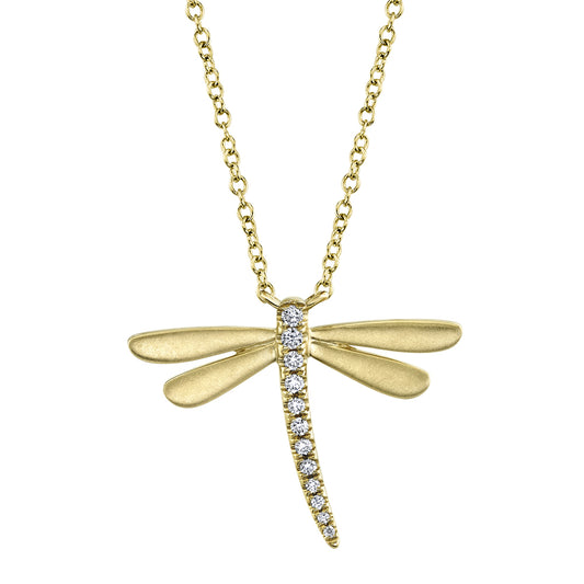 0.08Ct 14K Y/G Diamond Dragonfly Matte Necklace