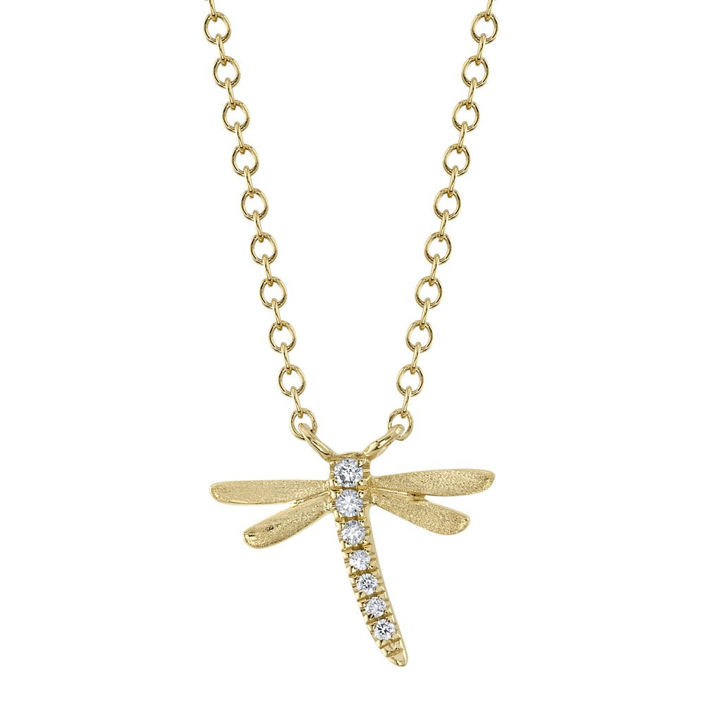 0.08Ct 14K Y/G Diamond Dragonfly Matte Necklace