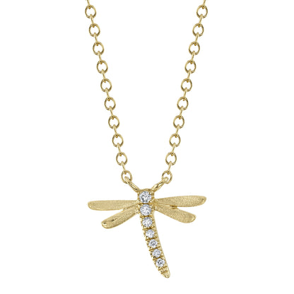 0.08Ct 14K Y/G Diamond Dragonfly Matte Necklace