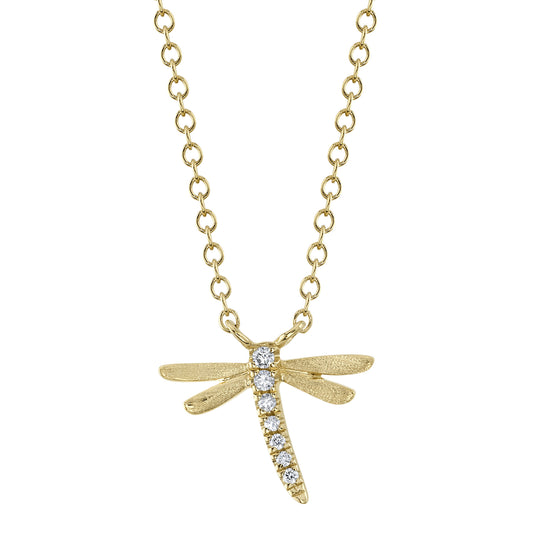 0.03Ct 14K Y/G Diamond Dragonfly Matte Necklace