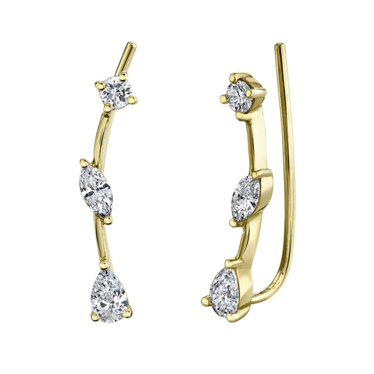0.41Ct 14K Y/G Diamond Marquise Pear Ear Crawler Earring