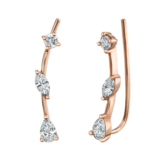 0.41Ct 14K R/G Diamond Marquise Pear Ear Crawler Earring