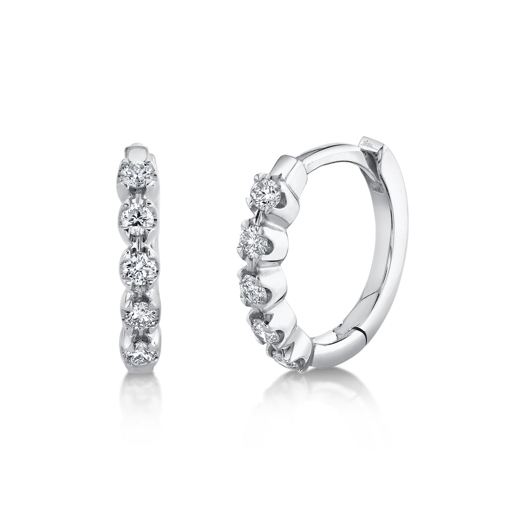 0.16Ct 14K W/G Diamond Crown Setting Huggie Earring