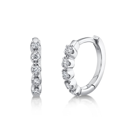 0.16Ct 14K W/G Diamond Crown Setting Huggie Earring