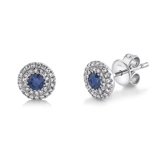 0.20Ct Diamond & 0.24Ct Blue Sapphire 14K W/G Stud Earring