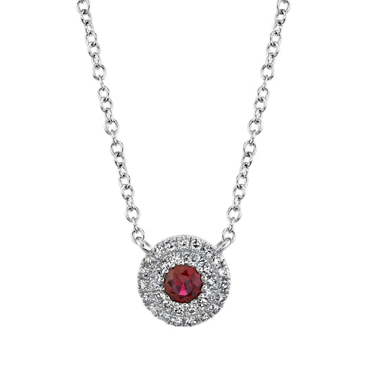 0.10Ct Diamond & 0.14Ct Ruby 14K W/G Necklace