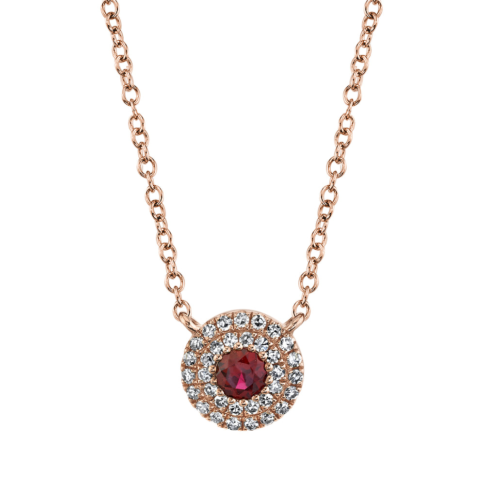 0.10Ct Diamond & 0.14Ct Ruby 14K R/G Necklace