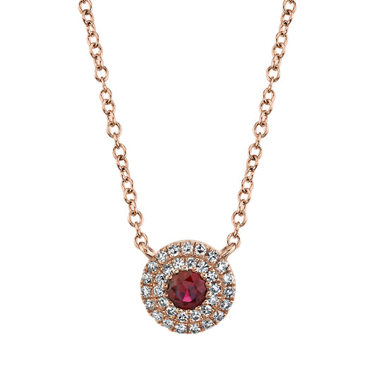 0.10Ct Diamond & 0.14Ct Ruby 14K R/G Necklace