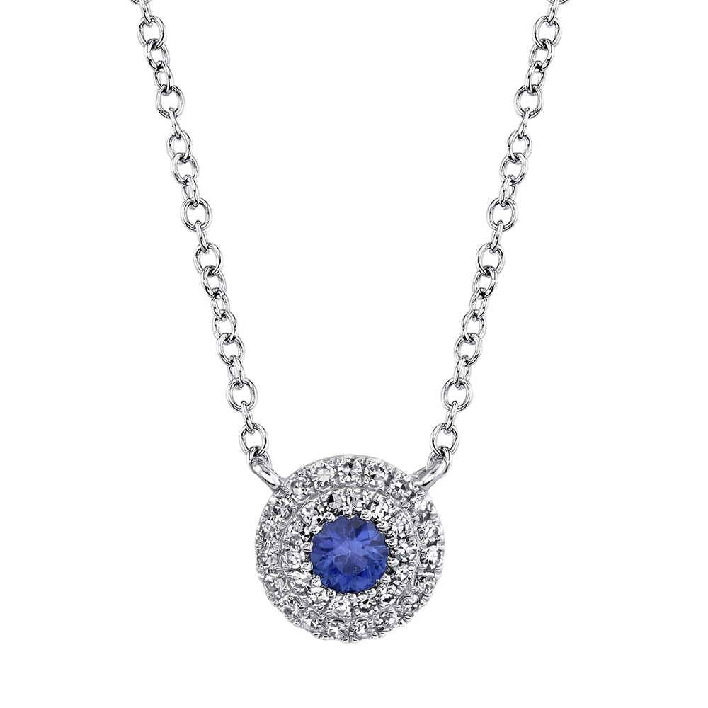 0.10Ct Diamond & 0.12Ct Blue Sapphire 14K W/G Necklace
