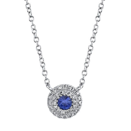 0.10Ct Diamond & 0.12Ct Blue Sapphire 14K W/G Necklace