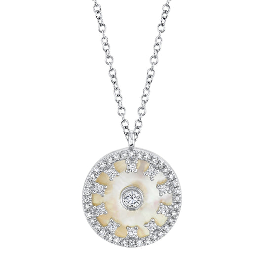 0.25Ct Diamond & 1.73Ct Mother Of Pearl 14K W/G Circle Necklace