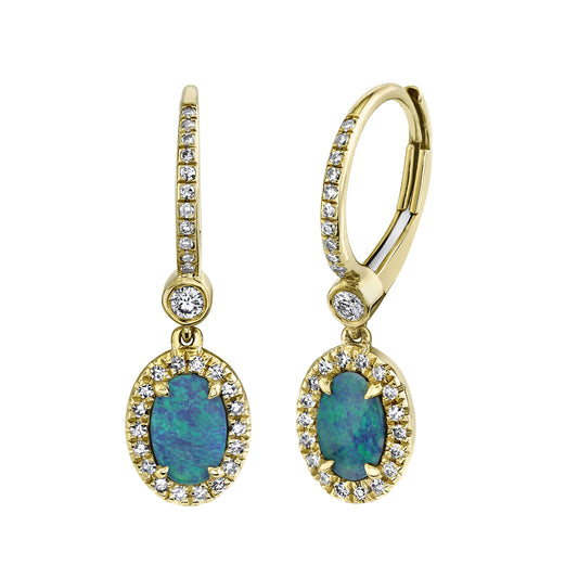 0.23Ct Diamond & 0.67Ct Opal 14K Y/G Earring