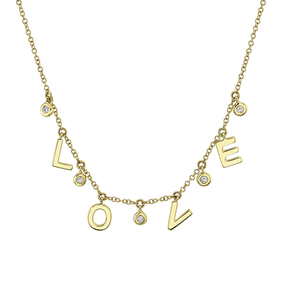 0.06Ct 14K Y/G Diamond Bezel "Love" Necklace