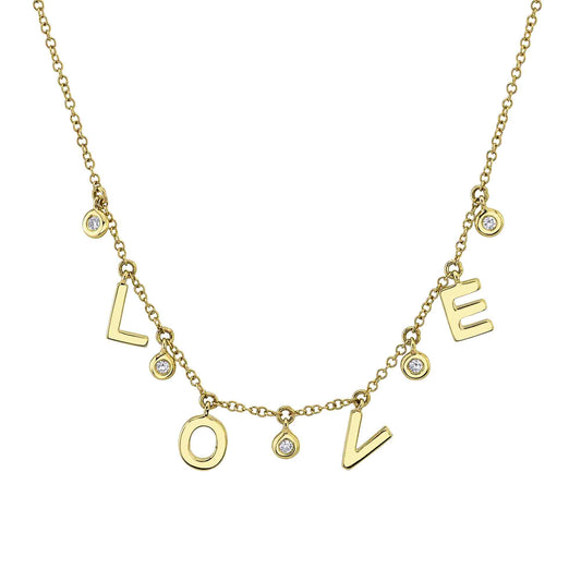 0.06Ct 14K Y/G Diamond Bezel "Love" Necklace