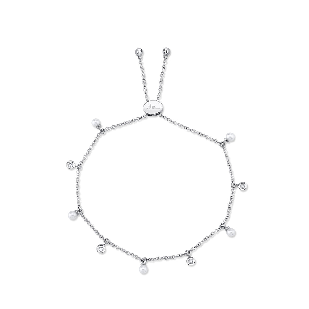 0.04Ct 14K W/G Diamond & Cultured Pearl Bolo Bracelet
