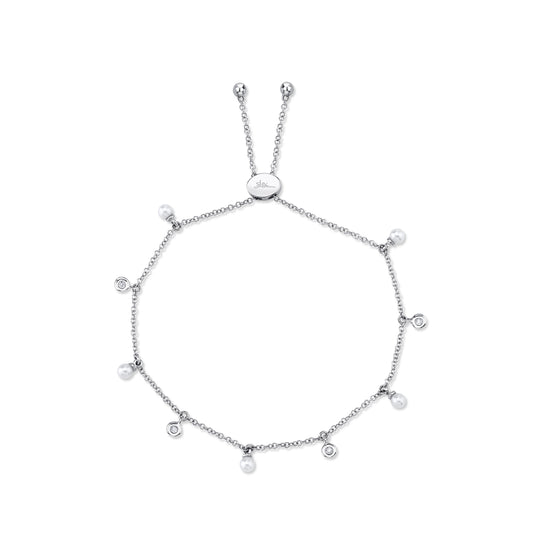 0.04Ct 14K W/G Diamond & Cultured Pearl Bolo Bracelet