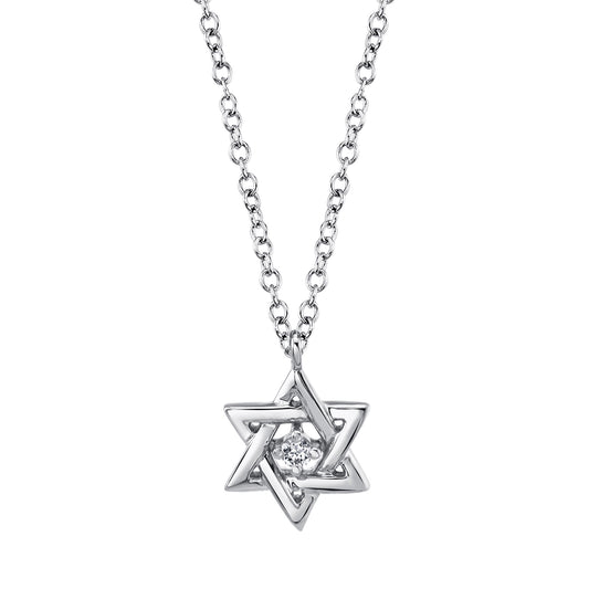 0.03Ct 14K W/G Diamond Star Of David Necklace