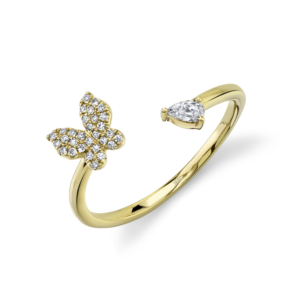 0.15Ct 14K Y/G Diamond Pear Butterfly Ring