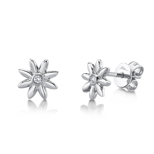 0.03Ct 14K W/G Diamond Bezel Flower Stud Earring