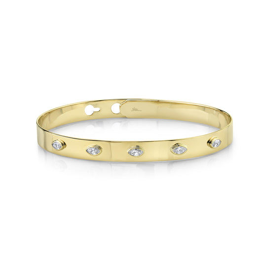 0.41Ct 14K Y/G Diamond Marquise Bezel Latch Lock Bangle