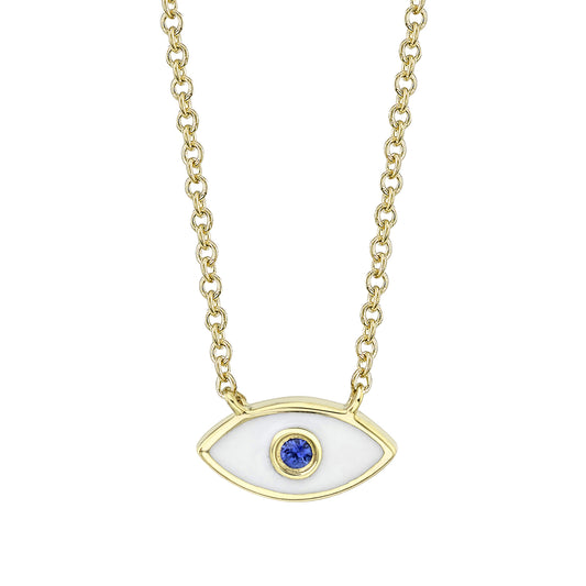 0.03Ct Blue Sapphire & White Enamel 14K Y/G Eye Necklace