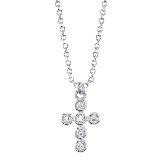 0.08Ct 14K W/G Diamond Bezel Cross Necklace