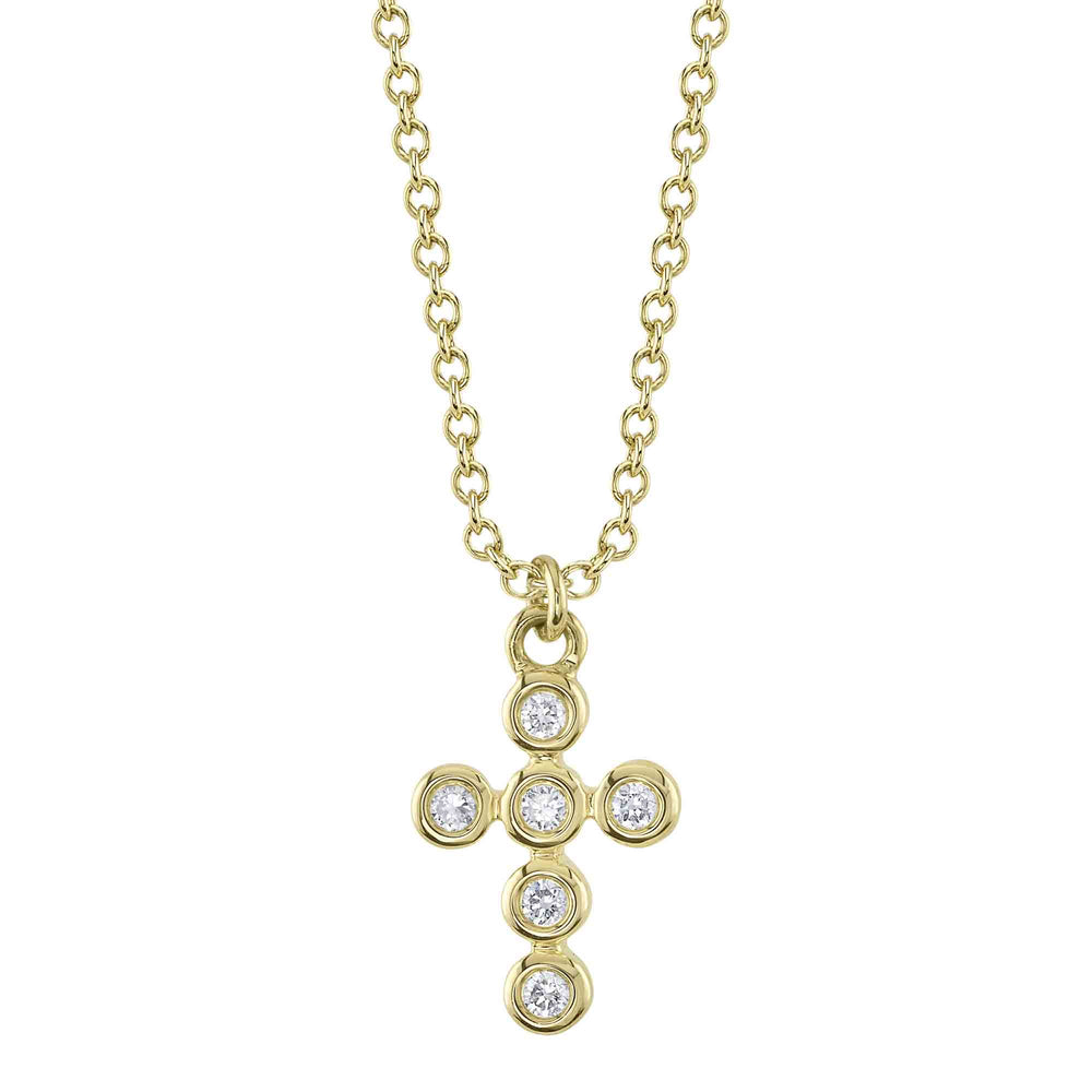 0.08Ct 14K Y/G Diamond Bezel Cross Necklace