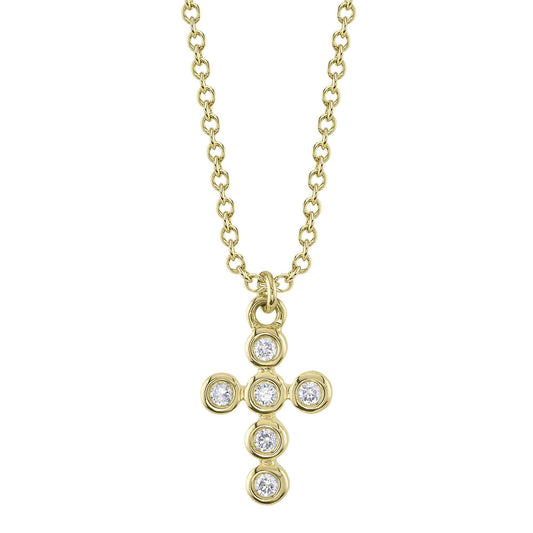 0.08Ct 14K Y/G Diamond Bezel Cross Necklace
