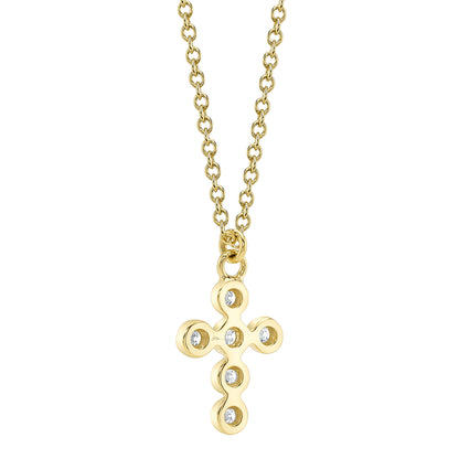 0.08Ct 14K Y/G Diamond Bezel Cross Necklace