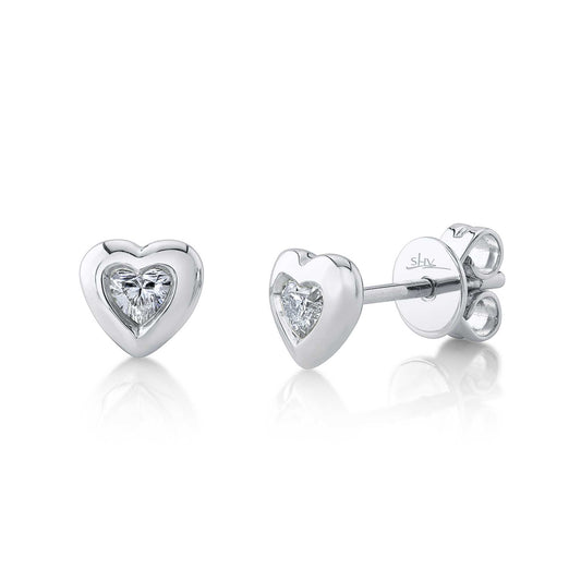 0.16Ct 14K W/G Diamond Heart Bezel Stud Earring