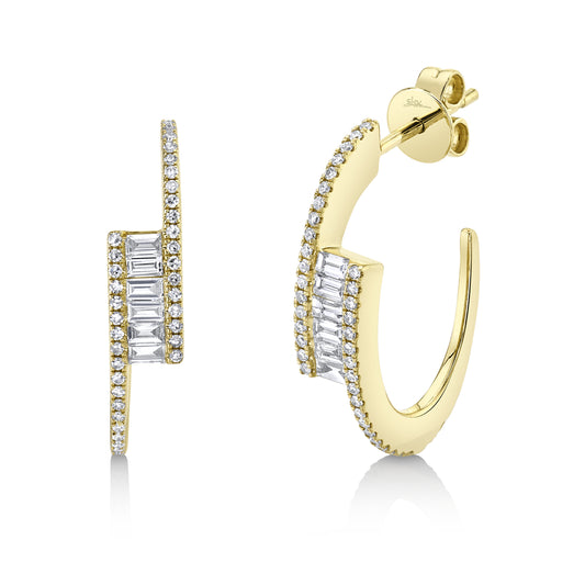 0.60Ct 14K Y/G Diamond Baguette Oval Hoop Earring