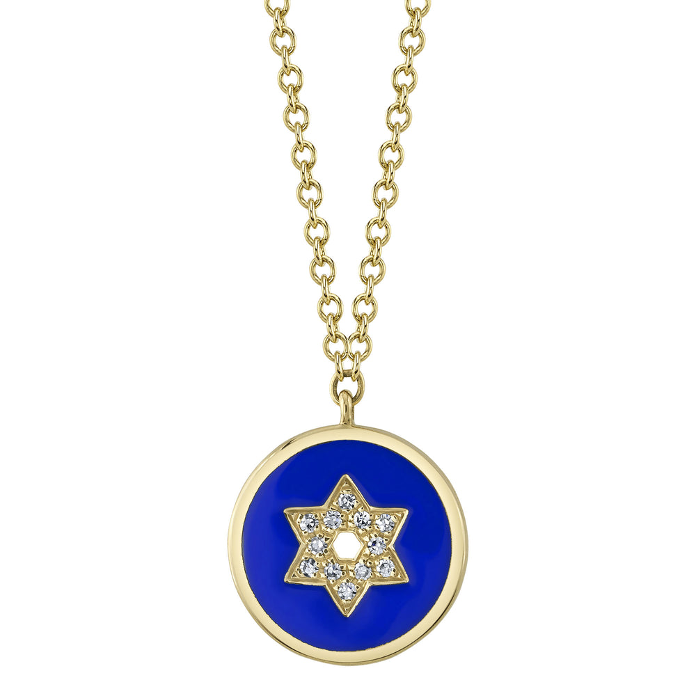 0.03Ct Diamond & Blue Enamel 14K Y/G Star Of David Necklace